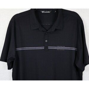 Travis Mathew Black Polo XL, Short Sleeve, blue/pink flowers
